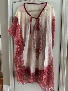 Rust & Cream Printed Swim Coverup Kaftan